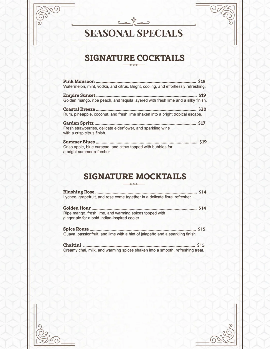 Swaagat bar menu page 2